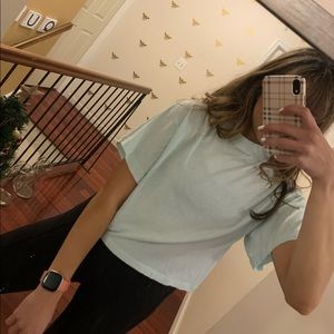 Free people light blue cropped high neck shirt